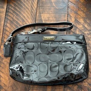 Coach Glossy Black Embossed Wristlet